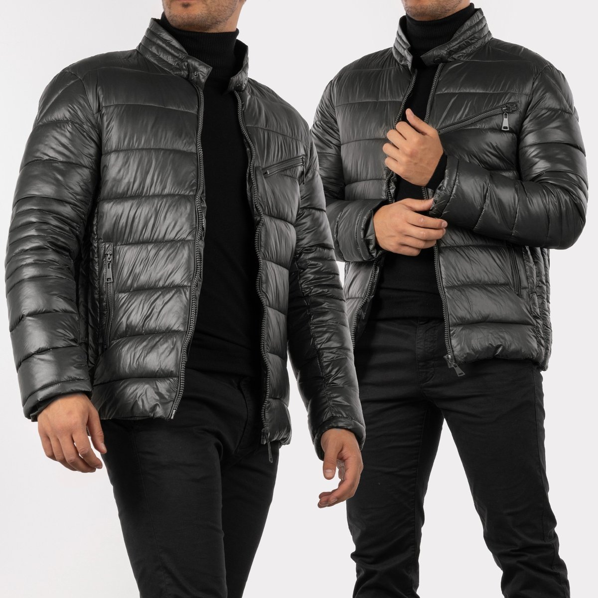 Kurtka Męska Puchowa Czarna Pikowana na stójce 14-K-2024 XL Czarny