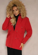 Kurtki damskie - Bordowa Kurtka Parka Mocno Ocieplana z Futerkiem przy Kapturze z Możliwością Odpięcia Sialthira - miniaturka - grafika 1