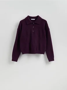 Reserved - Sweter z kołnierzykiem - ciemnofioletowy - Swetry damskie - miniaturka - grafika 1