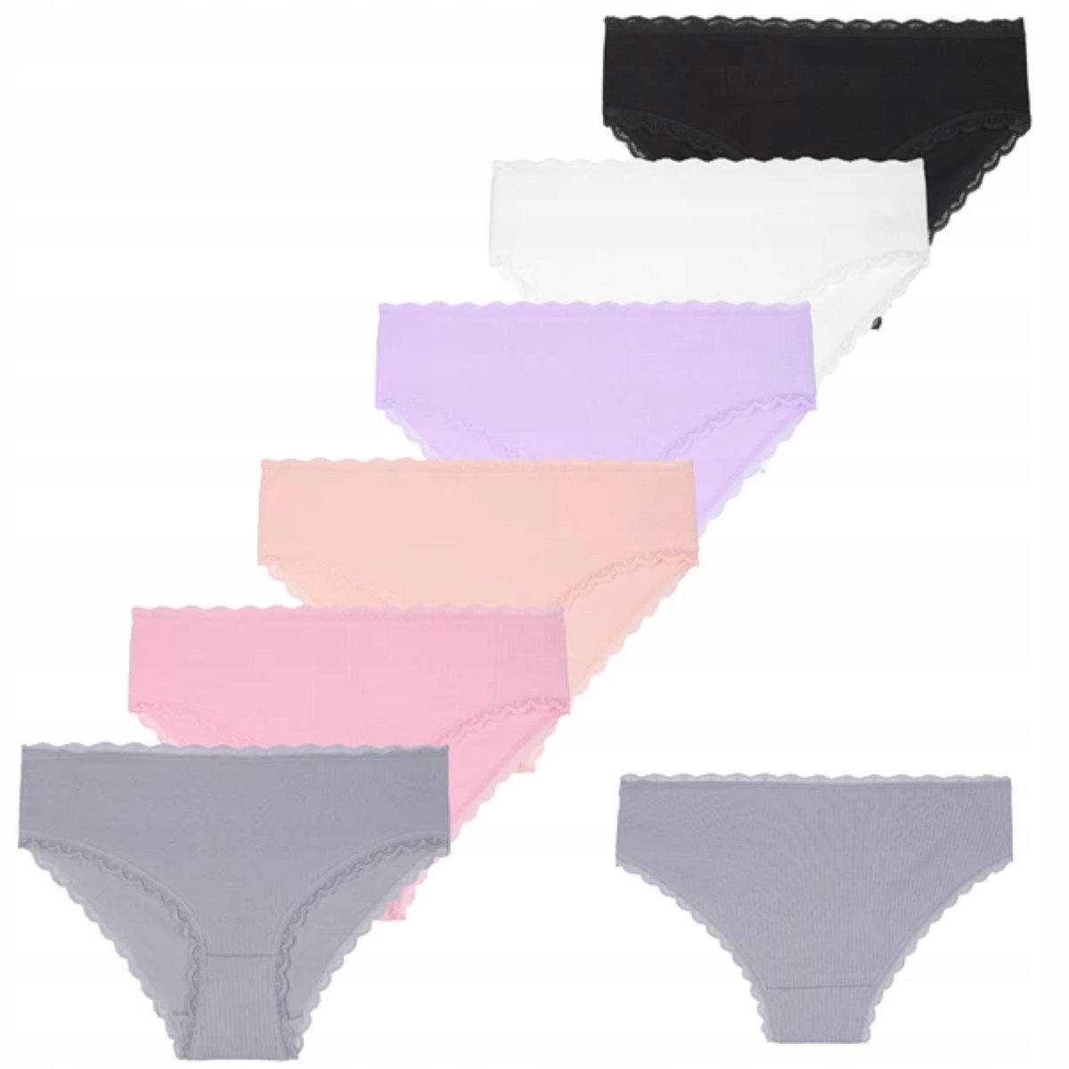 6X Figi Majtki Damskie Prążkowane Bikini Bawełniane Koronkowe Moraj S
