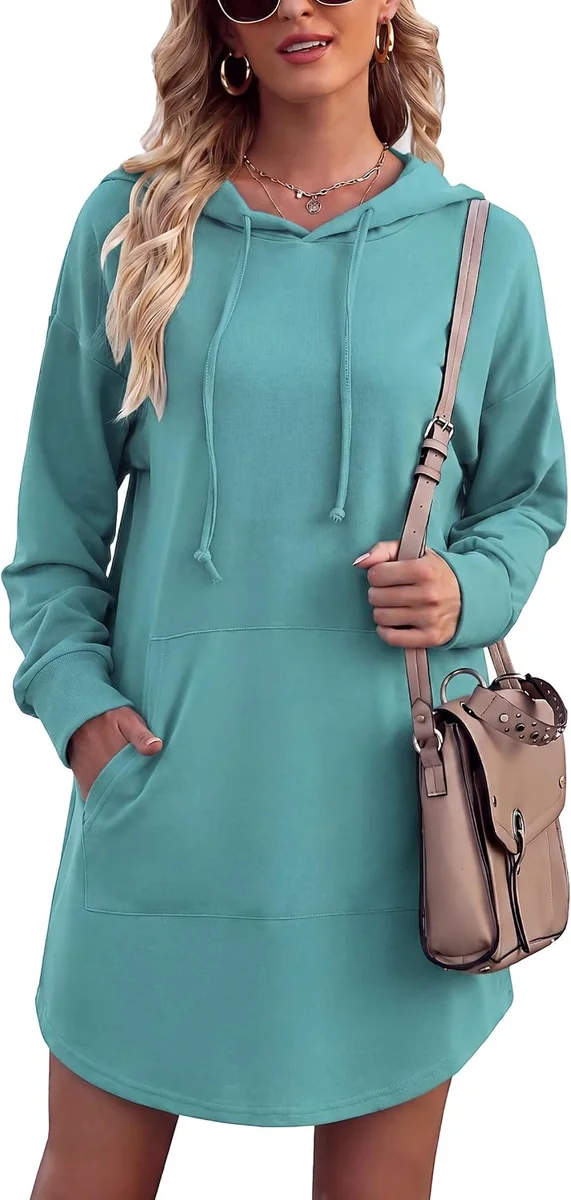 BLUZA DAMSKA DŁUGA Z KAPTUREM BAWEŁNA POLIESTER JEDNOLITA CASUAL