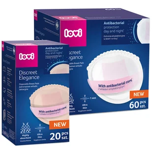 Zestaw Lovi Discreet Elegance, wkładki laktacyjne, antybakteryjne, białe, 60 sztuk + wkładki laktacyjne, antybakteryjne, beżowe, 20 sztuk - Akcesoria do karmienia - miniaturka - grafika 1
