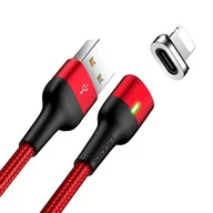 Kable USB - USAMS Kabel magnetyczny U28 lightning 2.4A Fast Charge 1m pleciony czerwony/red SJ326USB02 (US-SJ326) - miniaturka - grafika 1