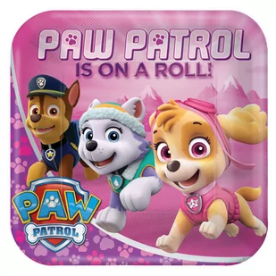 Psi Patrol róż - Talerzyki papierowe kwadratowe 23cm 8 sztuk - Dekoracje i nakrycia stołu na imprezę - miniaturka - grafika 1