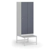 Szafki biurowe - Szafka ubraniowa z ławką, 2-drzwiowa, 1875 x 600 x 500/800 mm, zamek obrotowy, drzwi ciemnoszare - miniaturka - grafika 1