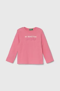 United Colors of Benetton longsleeve bawełniany dziecięcy kolor różowy - Bluzki dla dziewczynek - miniaturka - grafika 1