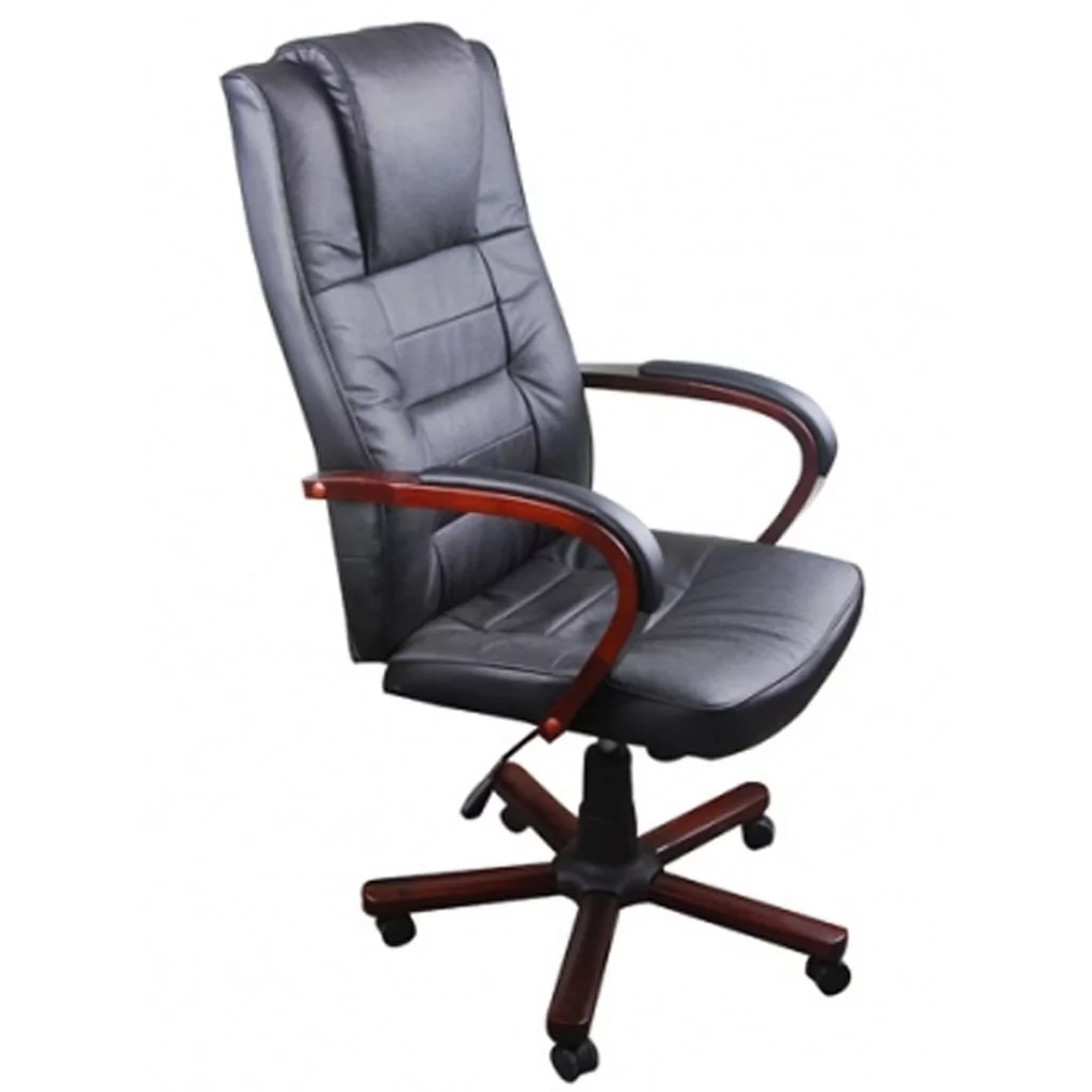 vidaXL Krzesło biurowe skórzane koloru czarnego