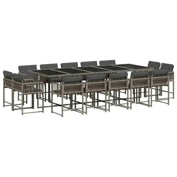 Zestaw Ogrodowy Rattan PE Szary, Stół 275x106x73cm, Krzesła 50,5x50x79cm