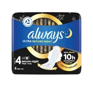 Podpaski - Always Ultra podpaski higieniczne ze skrzydełkami 4 Secure Night 8 sztuk - miniaturka - grafika 1