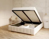 Łóżka - Łóżko tapicerowane AUSTIN z pojemnikiem i stelażem podnoszonym - 90x200 - TRINITY - Kremowy - miniaturka - grafika 1