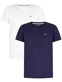 Koszulki męskie - Tommy Jeans TJM Slim Fit T-shirt męski z krótkim rękawem, biały/Twilight Navy, XL - grafika 1