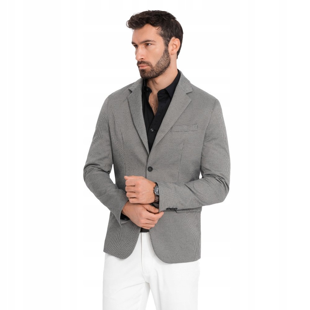 Marynarka męska casual w delikatną kratkę szara V2 OM-BLZB-0116 XL