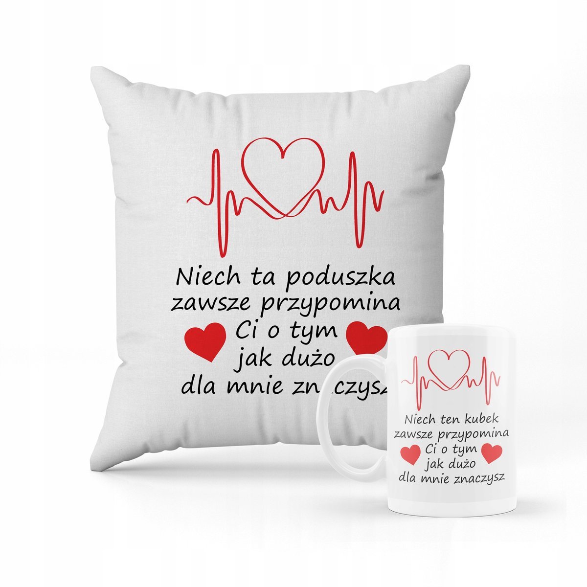 ZESTAW PODUSZKA + KUBEK PREZENT NA WALENTYNKI DLA ŻONY KOBIETY SERCE #26
