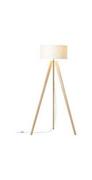 Lampy stojące - Brilliant Lampa podłogowa Galance, biała, drewniany trójnóg - miniaturka - grafika 1