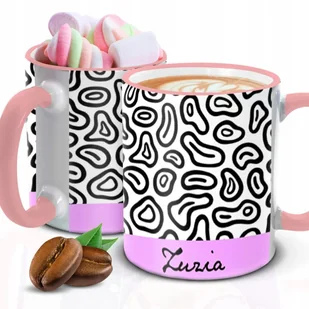 Kubek z Piankami W CIEKAWE WZORKI IMIĘ Biało Różowy Kreator - Kubki - miniaturka - grafika 1