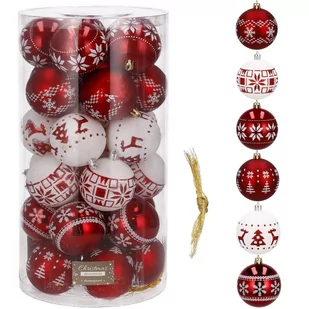 Bombki choinkowe 30 szt. ozdoby świąteczne zestaw 7cm biało-czerwone CA0150 - Bombki - miniaturka - grafika 1