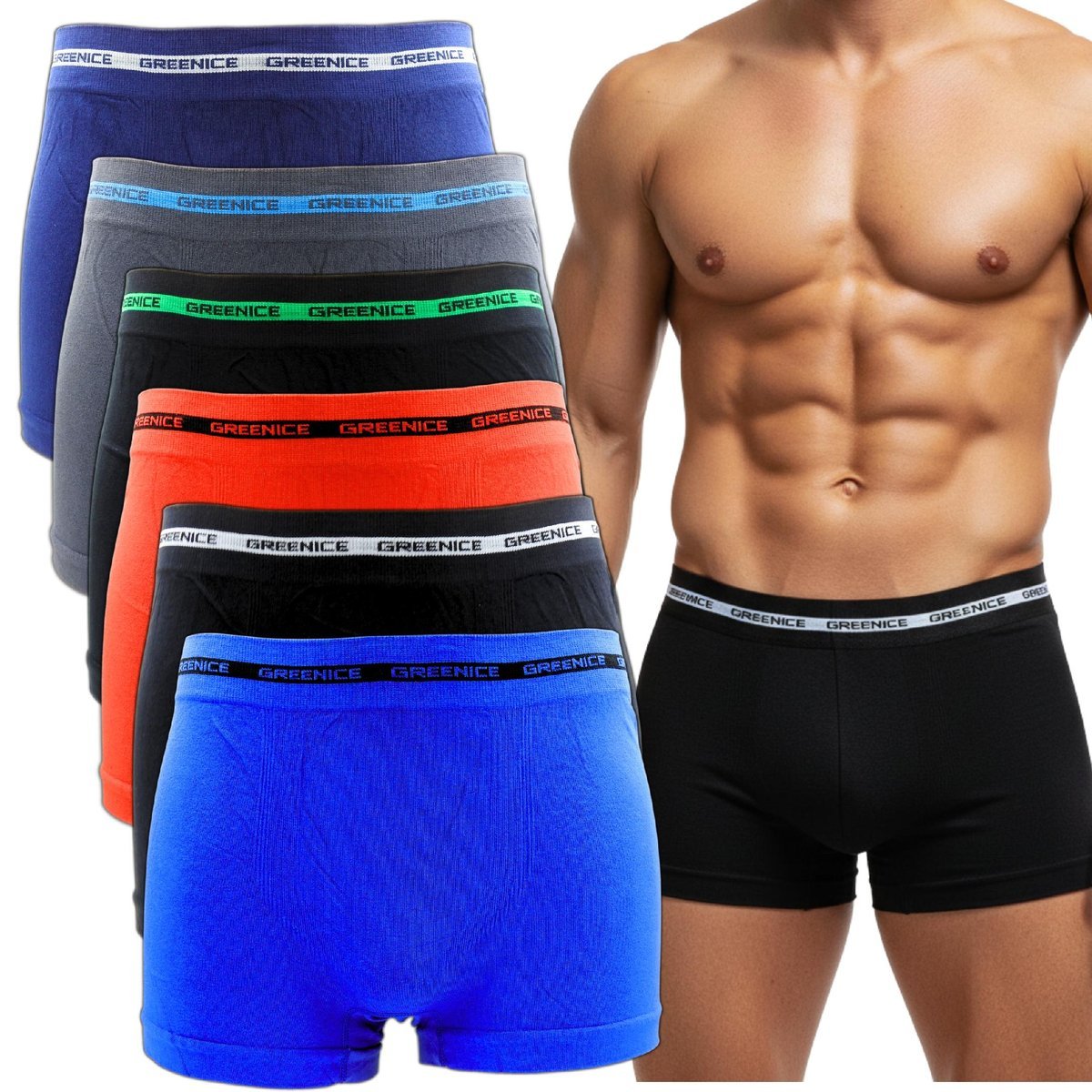 6x BOKSERKI MĘSKIE BAWEŁNA 80% MAJTKI ELASTYCZNE BEZSZWOWE GREENICE M/L
