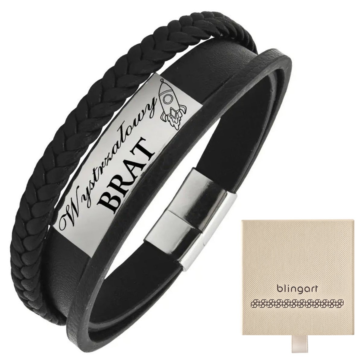 Bransoletka z grawerem skórzana męska plecionka