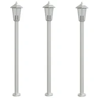 Lampy ogrodowe - Lampy ogrodowe na słupku, 3 szt., srebrne, 120 cm, stal - miniaturka - grafika 1