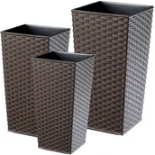 Donice - Donice na kwiaty z wkładem Pesaro rattan 30 cm + 35 cm + 40 cm, mokka - miniaturka - grafika 1