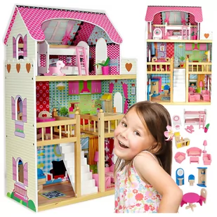 WIELKI DREWNIANY Domek Dla Lalek Willa z Meblami Z255 - Place zabaw - miniaturka - grafika 1