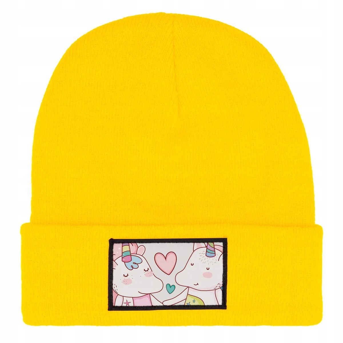 Czapka Zimowa Dziecięca JEDNOROŻCE PARA Kreskówki Prezent Wzory Żółta