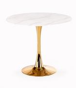 Stoły - Stół okragły glamour CASEMIRO blat - biały marmur, noga złota - miniaturka - grafika 1
