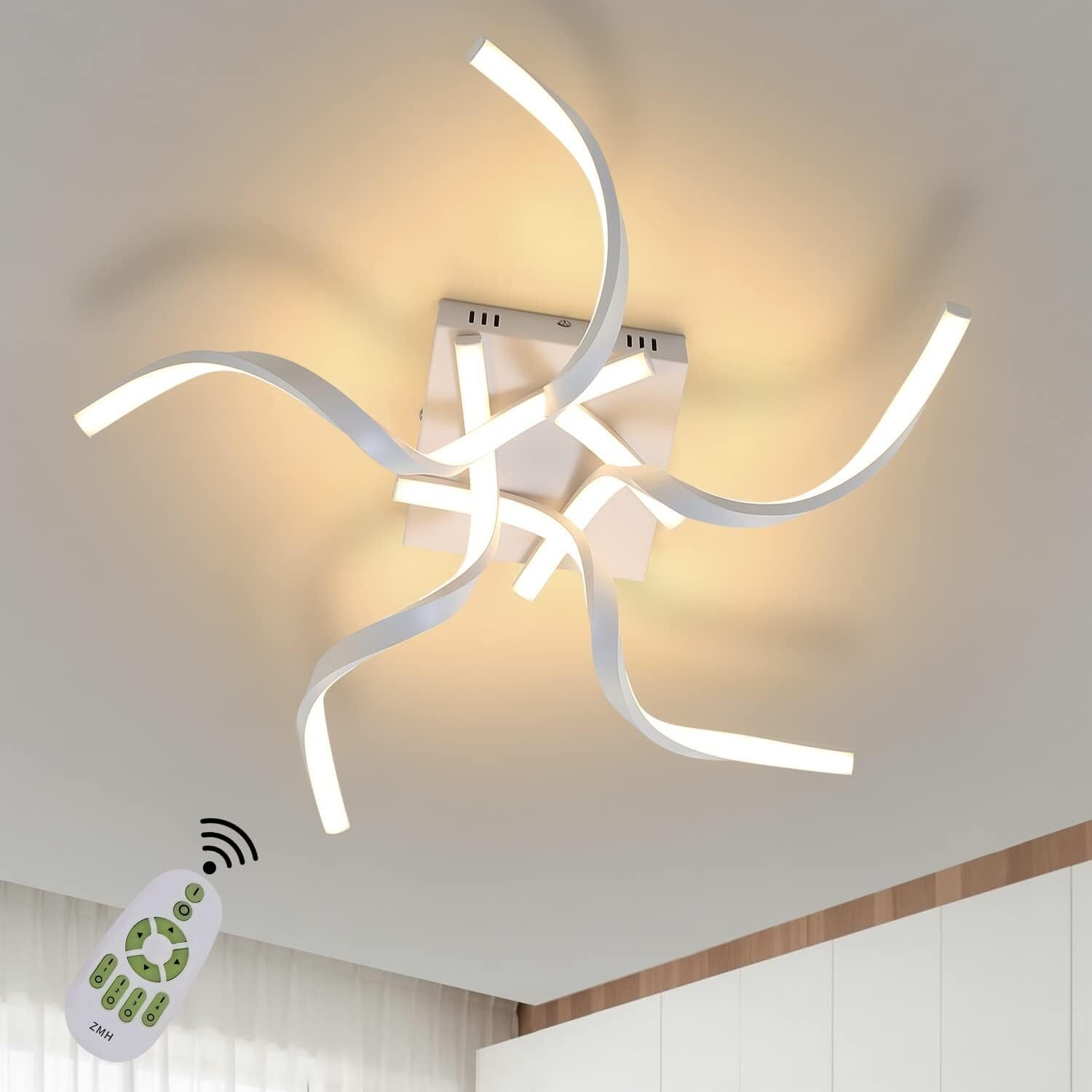 ZMH lampa sufitowa LED lampa do salonu biała lampa sufitowa ściemnialna 48W 65CM w kształcie fali nowoczesny design lampa do sypialni lampa kuchenna z pilotem wewnętrzna lampa sufitowa lampa biurowa lampa do przedpokoju