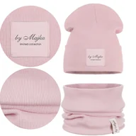 Czapki damskie - WIOSENNY KOMPLET DZIECIĘCY PODWÓJNY MATERIAŁ CZAPKA KOMIN RÓŻOWY 38-42 - miniaturka - grafika 1