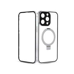 INF Magnetyczne etui HD Clear ze stojakiem na iPhone'a Srebro iPhone 14 - Etui i futerały do telefonów - miniaturka - grafika 1