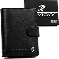 Portfele - Portfel męski skórzany czarny pionowy na zatrzask ROVICKY duży karty gotówka elegancki klasyczny prezent ochrona RFID - miniaturka - grafika 1