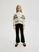 Spodnie i spodenki dla dziewczynek - Reserved - Jeansy flare high waist - czarny - miniaturka - grafika 1