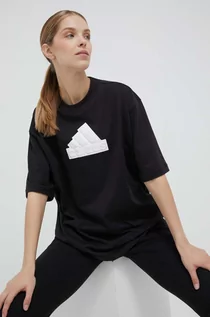 Koszulki sportowe damskie - adidas t-shirt bawełniany kolor czarny - grafika 1