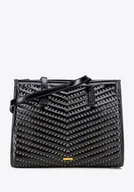 Torebki damskie - Damska shopperka z imitacji skóry z dżetami czarno - złota - miniaturka - grafika 1