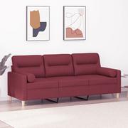 Sofy i kanapy - vidaXL 3-osobowa sofa z poduszkami, winna czerwień, 180 cm, tkanina - miniaturka - grafika 1