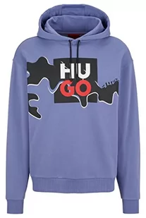 HUGO Męska bluza z kapturem Dalcon z bawełny Terry z sezonowym nadrukiem i logo Stack, Średni, fioletowy 513, M - Bluzy męskie - miniaturka - grafika 1