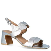 Sandały damskie - Skórzane sandały na obcasie - CAPRICE 9-28317-42 SREBRNE - miniaturka - grafika 1