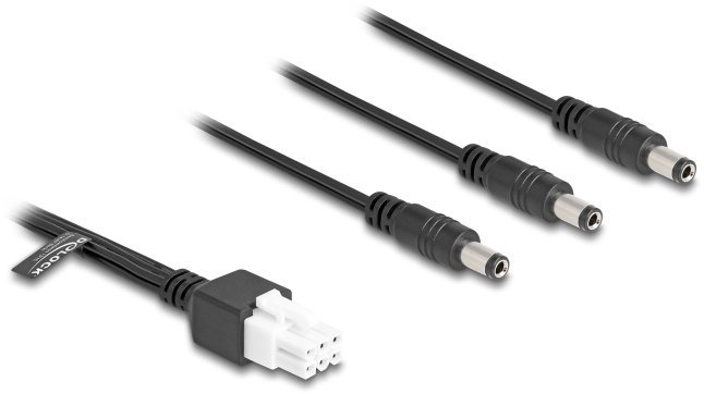 Delock Kabel Mini-Fit 4,2 mm 6 Pin wtyczka do 3 x DC 5,5 x 2,5 mm wtyczka czarny 90168