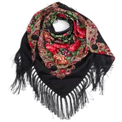 Apaszki i szaliki damskie - Chusta damska w kwiaty FLORAL HIGHLAND BLACK - miniaturka - grafika 1