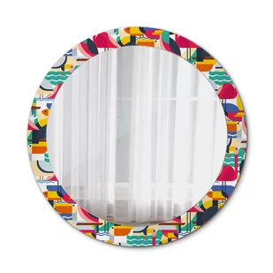 Lustro Okrągłe Geometryczne tropikalne ptaki 80cm - Lustra - miniaturka - grafika 1