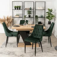 Stoły z krzesłami - Zestaw Stół Prostokątny Rozkładany CLARK 120-160 cm Dąb Artisan/Czarny i 4 Krzesła Tapicerowane do Jadalni CORK Zielone Welurowe - miniaturka - grafika 1