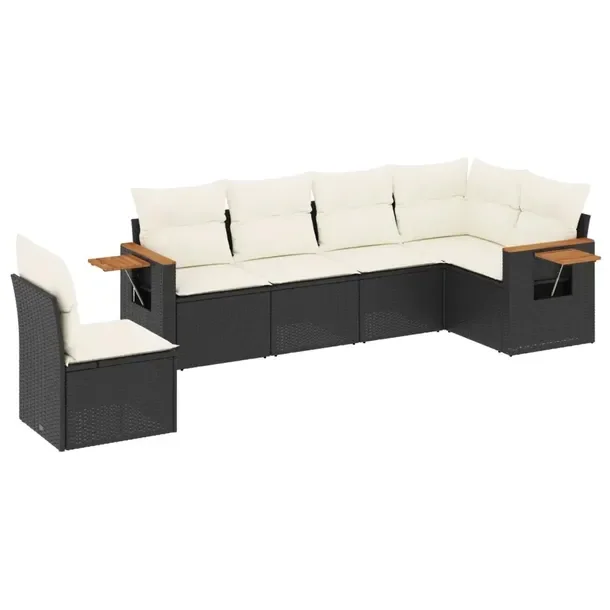 Zestaw mebli ogrodowych modułowych z rattanem PE, czarny, wymiary: 62x62x6