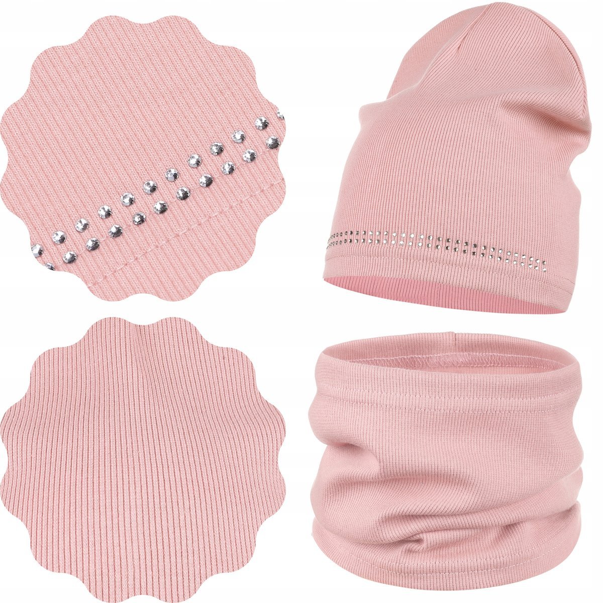 MAJKA KOMPLET JESIENNY CZAPKA BEANIE + KOMIN 40/46 DŻETY RÓŻ RÓŻOWY