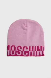 Czapki damskie - Moschino czapka z domieszką wełny kolor różowy - grafika 1