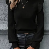 Swetry damskie - TEMU Jesienno-Zimowa Elegancka i Uniwersalna Sweter Damski z Okrągłym Dekoltem, Opadającymi Ramionami oraz Koronkowym Latarnią w Stylu Casual – - miniaturka - grafika 1