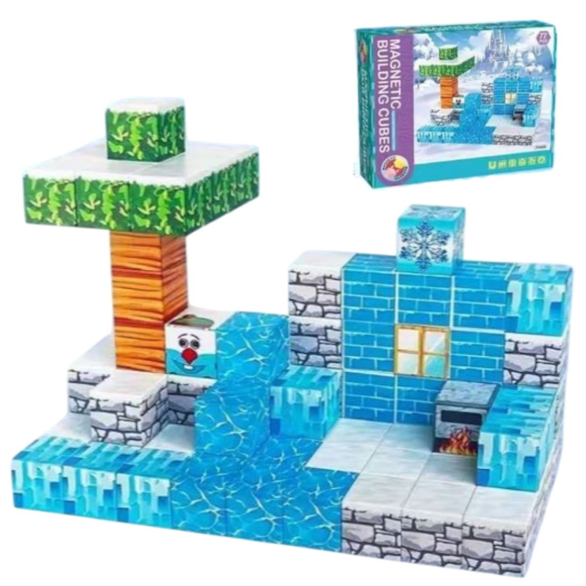Klocki Magnetyczne Minecraft Lodowa Chatka 77 Elementów + 2 Figurki