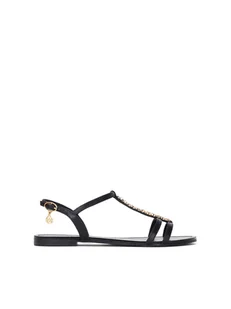 Czarne sandały damskie na płaskiej podeszwie - Sandały damskie - miniaturka - grafika 1