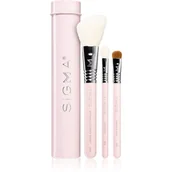 Pędzle do makijażu - Sigma ESSENTIAL TRIO BRUSH SET - Zestaw 3 pędzli do makijażu + mini tuba - Pink SIGPMTPI - miniaturka - grafika 1