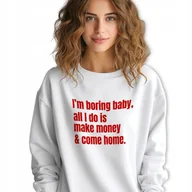 Bluzy damskie - Biała Bluza Damska Dresowa I'M BORING BABY Zabawne Wzory Rozmiar M - miniaturka - grafika 1