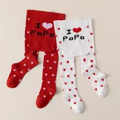 Rajstopy dziecięce - TEMU 2 Pary Dziecięcych Rajstop z Dekoracją Serduszek "Kocham Tatusia", Słodki Styl, Wygodne i Uniwersalne, Idealne na Różne Okazje - Zestaw - miniaturka - grafika 1